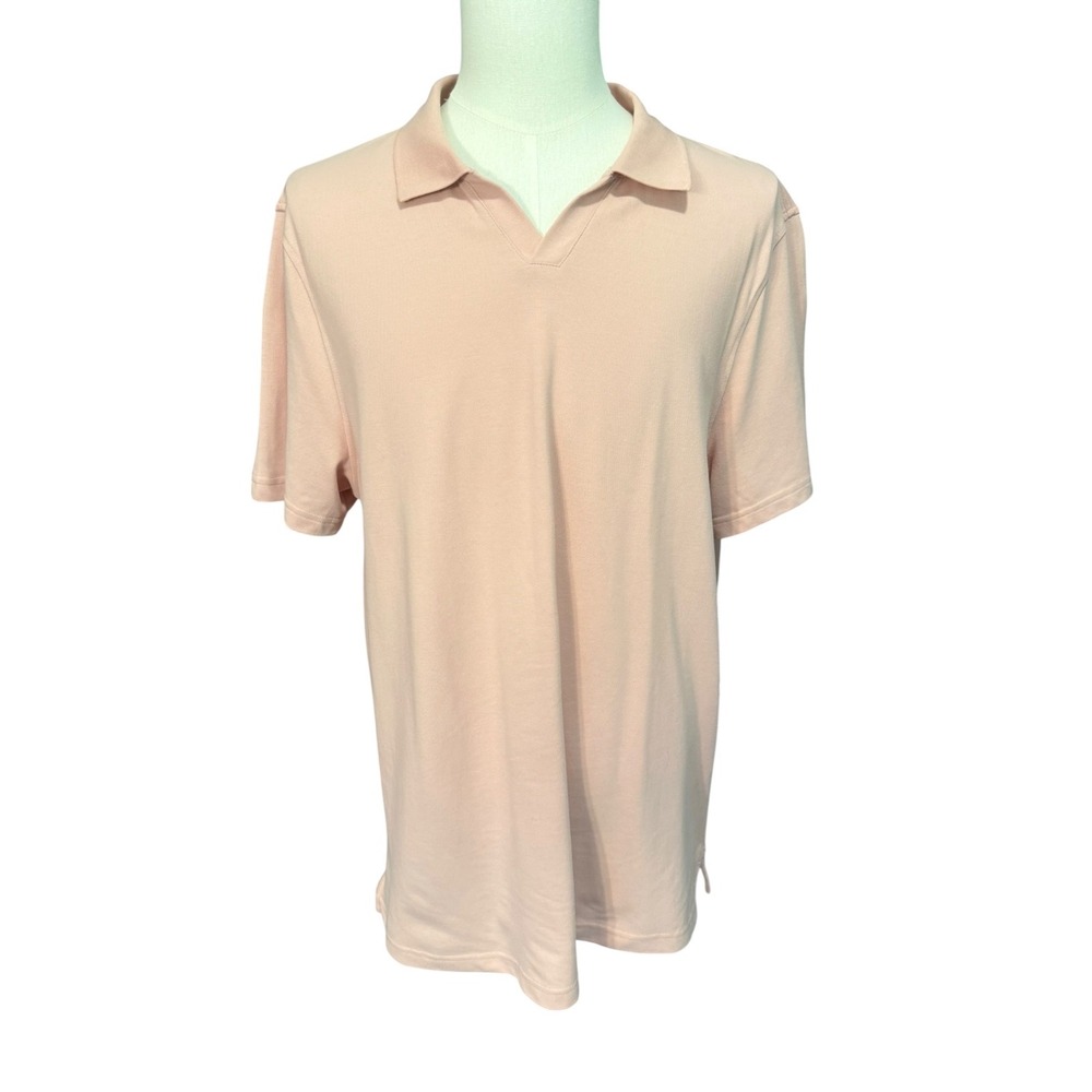 J.Crew Mens XL Peach Pink Pique Short Sleeve Johnny Collar Polo Shirt